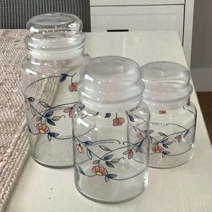 1991 Princess House crystal 3 pc canister set with Heritage painted pattern EUC